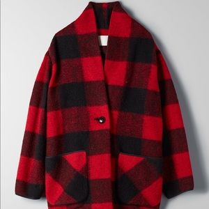Aritzia Wilfred Free Off-Duty Jacket Red Black Plaid XXS